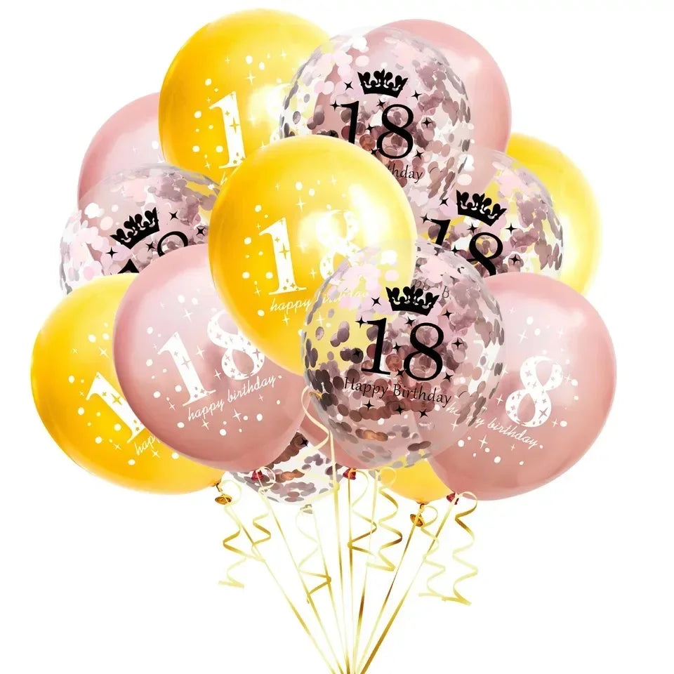 15pcs 18th Happy Birthday Balloon Decor 12 Inch Confetti Latex Balloons for 18 20 30 70 Years Old Birthday Celebrate Decoration Good Vibrations