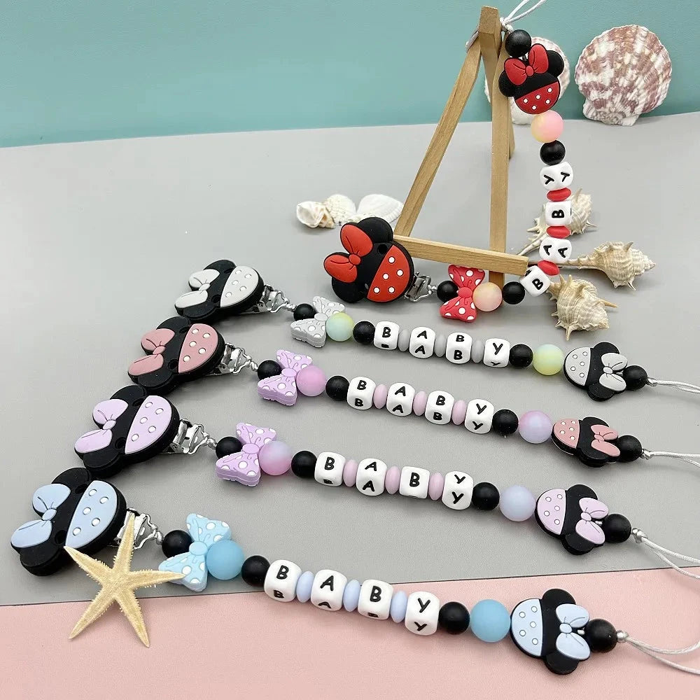 Customized Letters Name Baby Cartoon Silicone Luminous Beads Pendant Pacifier Clips Chains Holder Teether Baby Kawaii Toy Gifts Good Vibrations