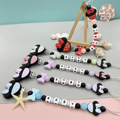 Customized Letters Name Baby Cartoon Silicone Luminous Beads Pendant Pacifier Clips Chains Holder Teether Baby Kawaii Toy Gifts Good Vibrations