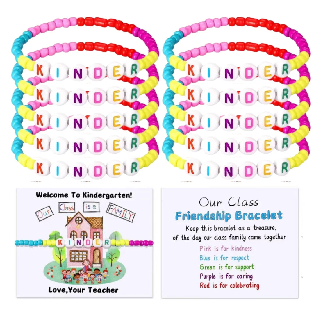 10 Sets Back to School Gifts for StudentInclude Our Class Is a Family Greeting Card andFirst Day of School Bracelet Good Vibrations