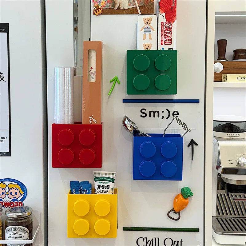 Magnetic Storage Box Building Blocks Storage Rack  Kitchen No-Drill Refrigerator Magnet Storage Box Wall-mounted Container Good Vibrations