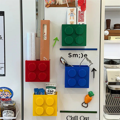 Magnetic Storage Box Building Blocks Storage Rack  Kitchen No-Drill Refrigerator Magnet Storage Box Wall-mounted Container Good Vibrations