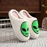 A pair of alien patterned winter home cotton slippers non-slip thick-soled wool slippers comfortable indoor shoes for men and women can wear Good Vibrations
