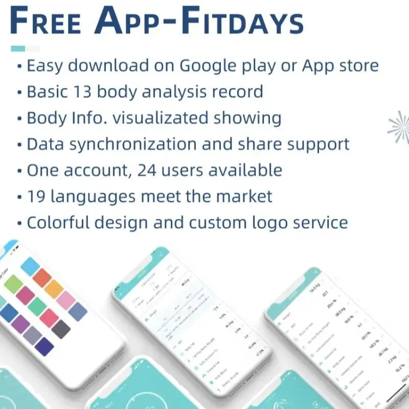 Fitdays Smart 8 Electrodes Body Fat Weight Scale, Human Bioimpedance Scale, Body Composition Scale Good Vibrations