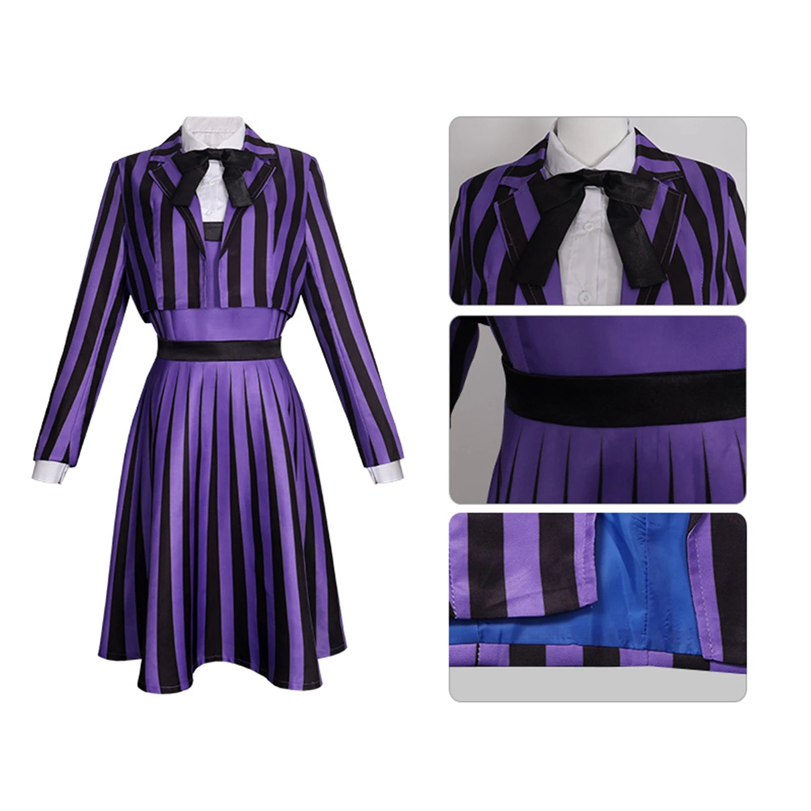 Women School Uniform Cosplay Costume Party Dresses Purple Striped Uniforms Coat+Dress For Girls Halloween Carnival Suit Good Vibrations