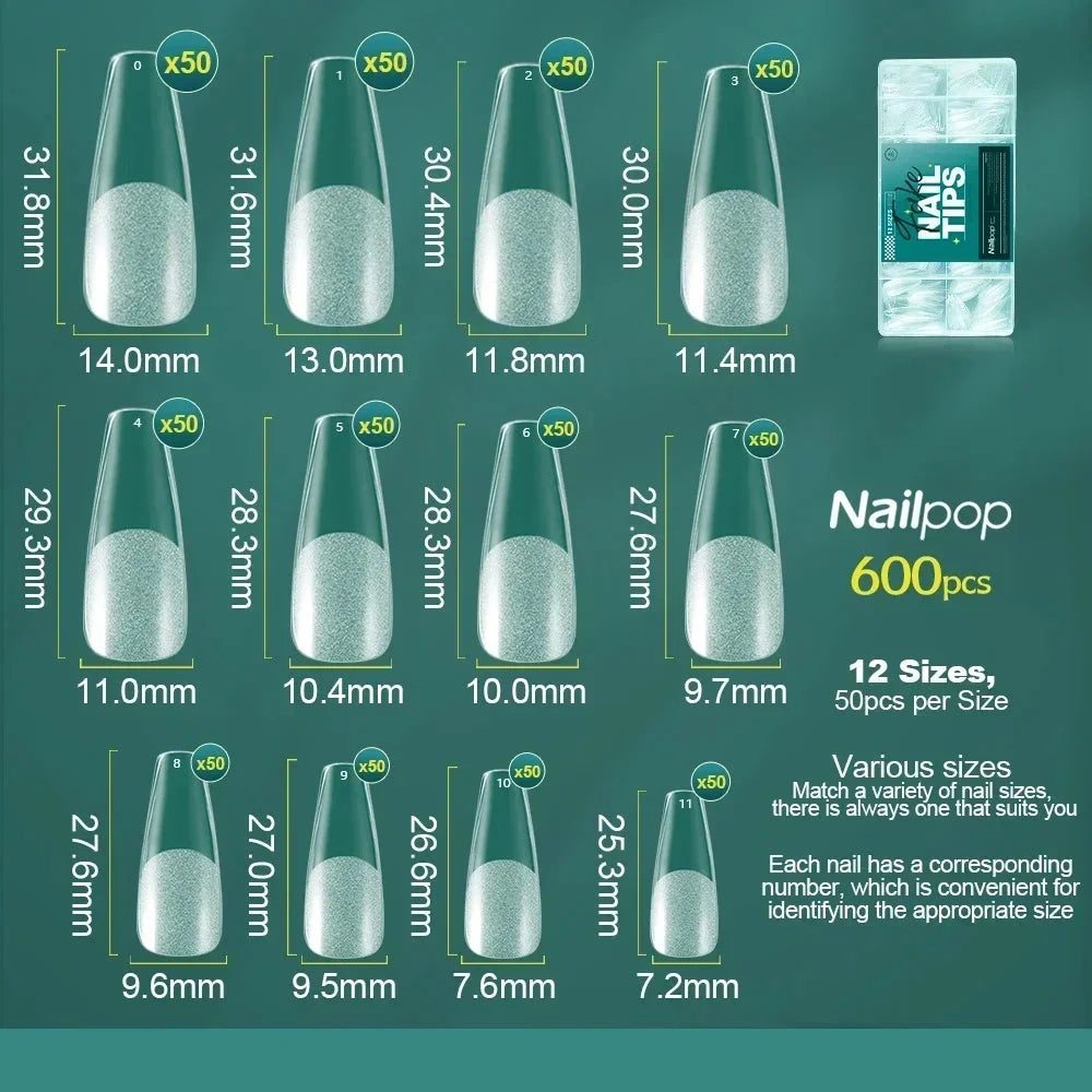 NAILPOP Soft Gel Nail Tips 600PCS Pre-Buff Full Cover Coffin Almond  Oval Shaped Nail Extenison Tips Half Matte Gel X Fake Nails Good Vibrations