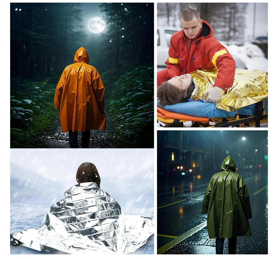 4X Survival Gear kit, Emergency Poncho (2pc), Emergency Space Blanket (2pc)for Outdoors, Hiking, Camping, Bug Out Bag, Good Vibrations
