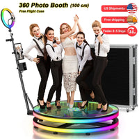 360 Photo Booth 39.4" with RGB Ring Light 360 Photobooth with App Control 360 Rotating Photo Booth Machine for Parties Events Good Vibrations