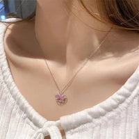Y2K Pink Planet Heart Zircon Pendant Necklaces Women Fashion Aesthetic Clavicle Chain Necklace Valentines Day Gift Party Jewelry Good Vibrations