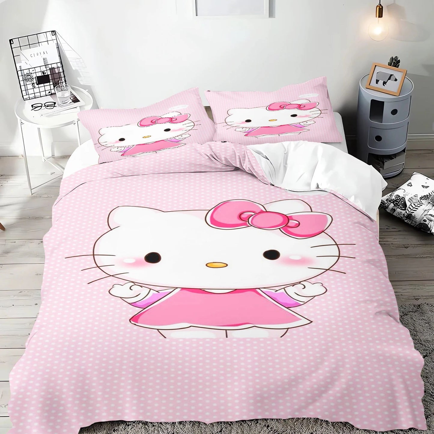 Hello Kitty Duvet Cover Set Bedding Comforter Sets King Size 3D Children'S Bedding Set Good Vibrations
