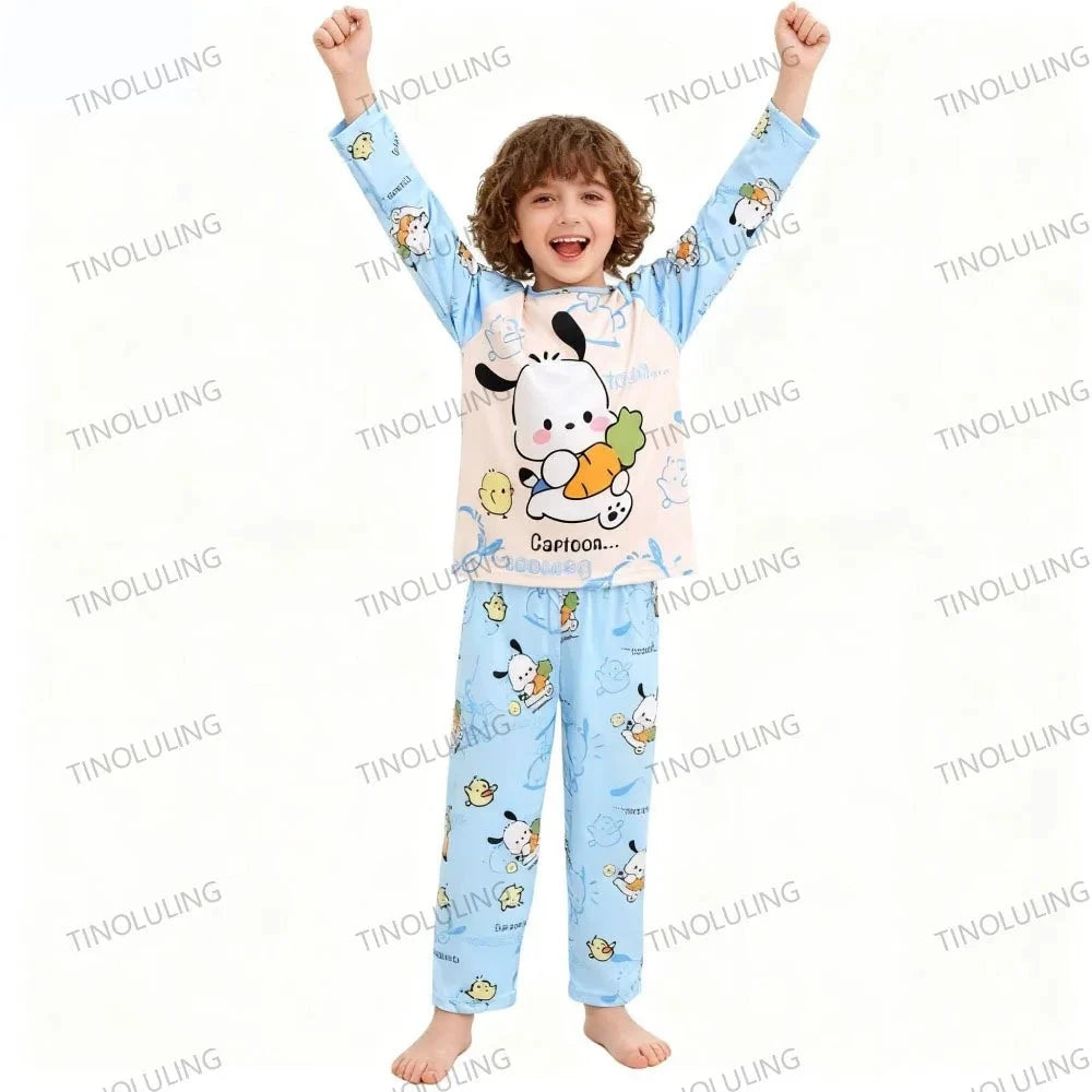 Children's Cartoon Stitch Pajamas Sets Boys Pijamas Girls Mickey Hello Kitty Sleepwear Comfortable Long Sleeve Nightwear Pjs Good Vibrations