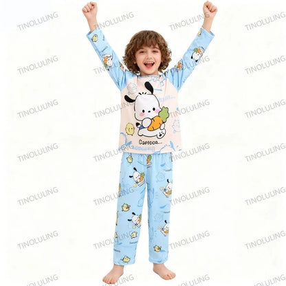 Children's Cartoon Stitch Pajamas Sets Boys Pijamas Girls Mickey Hello Kitty Sleepwear Comfortable Long Sleeve Nightwear Pjs Good Vibrations