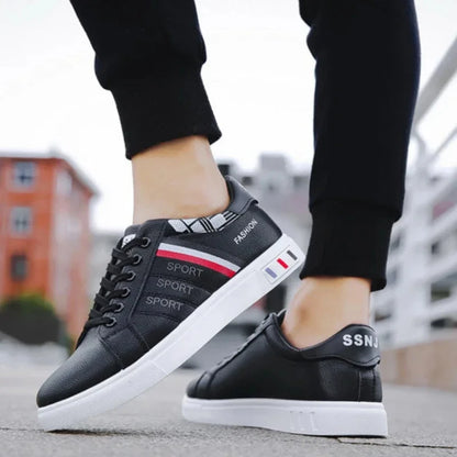 Men's Sneakers White Casual Shoes Lightweight Breathable Flats Fashion Lace-up Vulcanized Shoes Non Slip Outdoor Men Shoes Tenis Good Vibrations