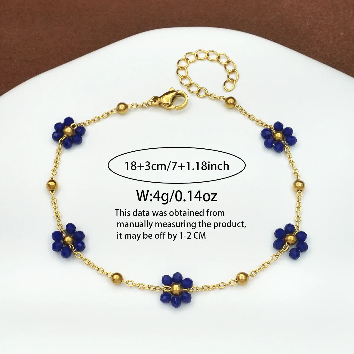 Gifts for Her: Women's Navy Blue Small Floral Charm Bracelet, Birthday Valentine Christmas Halloween Gift Good Vibrations
