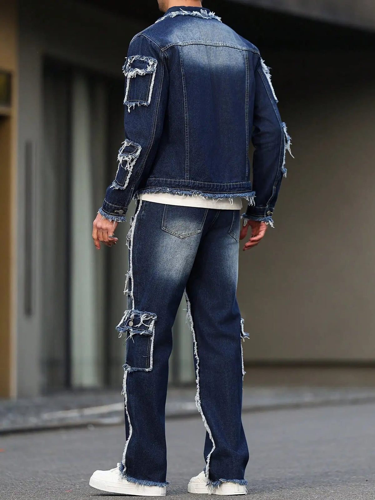 Men's spring and autumn denim suit, multi - pocket design, wide straight - leg pants style Good Vibrations