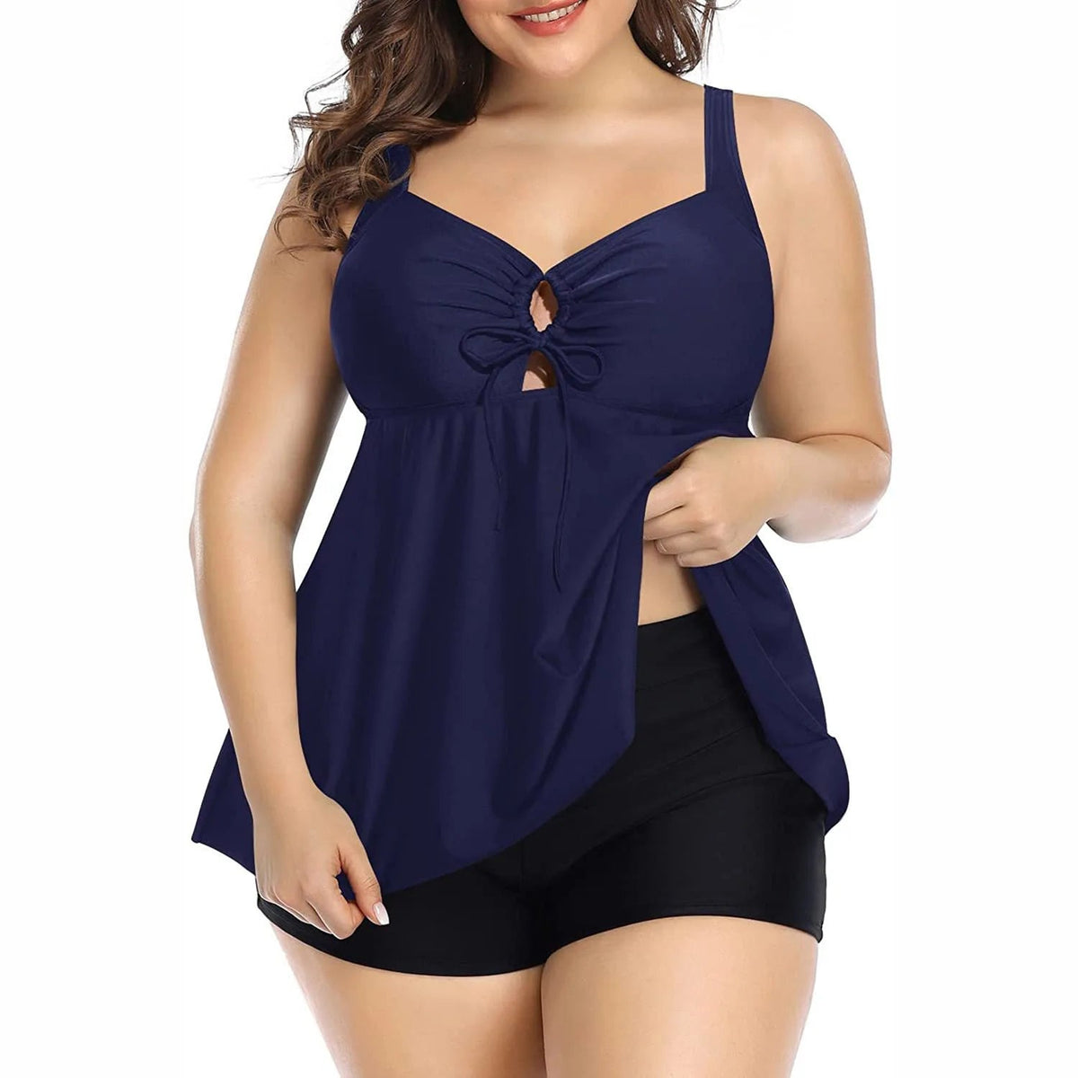 Two-Piece Swimsuit for Women, Plus Size, Full Belly, Shorts, Fat Swimwear Good Vibrations