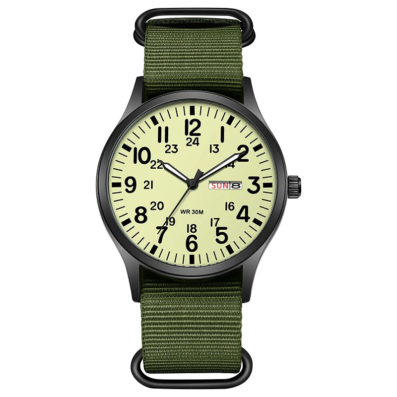 2024 TPW Field Watch Easy Reading Fabric Strap 24 Hours Display Quartz Movement Good Vibrations