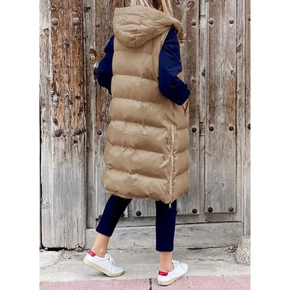 Women Autumn Winter Hooded Vest Coats Outwear Jacket Single-breasted Sleeveless Warm Solid Color Coats Parka Good Vibrations