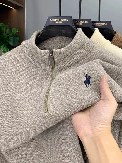 High quality men's zipper knitted sweater winter new fashion luxury brand pony embroidery design plush warm casual Sweatshirt Good Vibrations