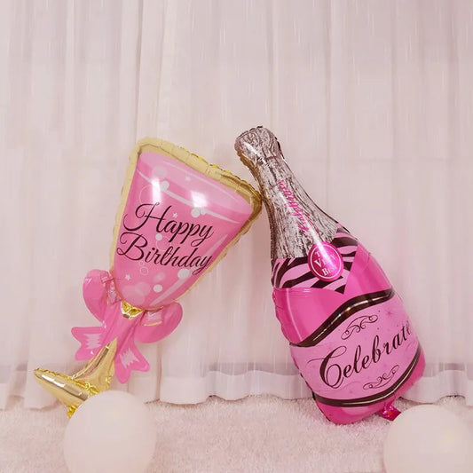 Pink Balloon Champagne Bowknot Wine Cup Wedding Birthday Party Decoration Adult Children Balloon Event Party Supplies Good Vibrations