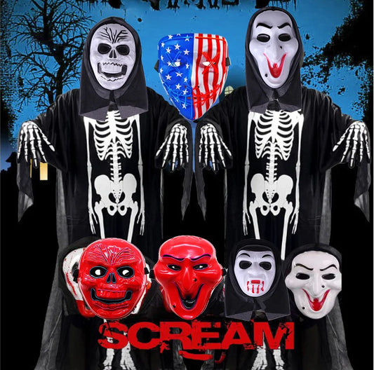 scary halloween costumes adults fantasia cosplay masque LED scream ghost horror mask children black skeleton costume suit Good Vibrations