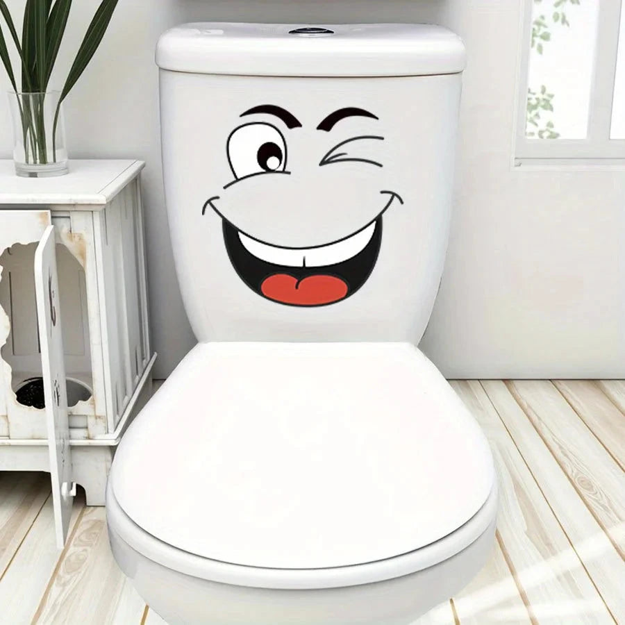 4 sheets/Set Cartoon Face Stickers,Self-Adhesive, Plastic Surface Compatible,Home Decoration Suitable for Trash Can, oilet Decor Good Vibrations