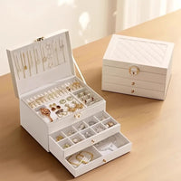 Jewelry Organizer Box, Women Jewelry Box 3 Layers with 2 Drawers, Large Jewelry Organizers Jewelry Boxes Display