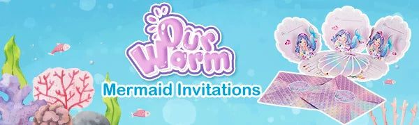 Mermaid Birthday Invitations Girls,3D Pearlescent Invitations Mermaid Party Supplies for Under the Sea Ocean Party Decorations Good Vibrations
