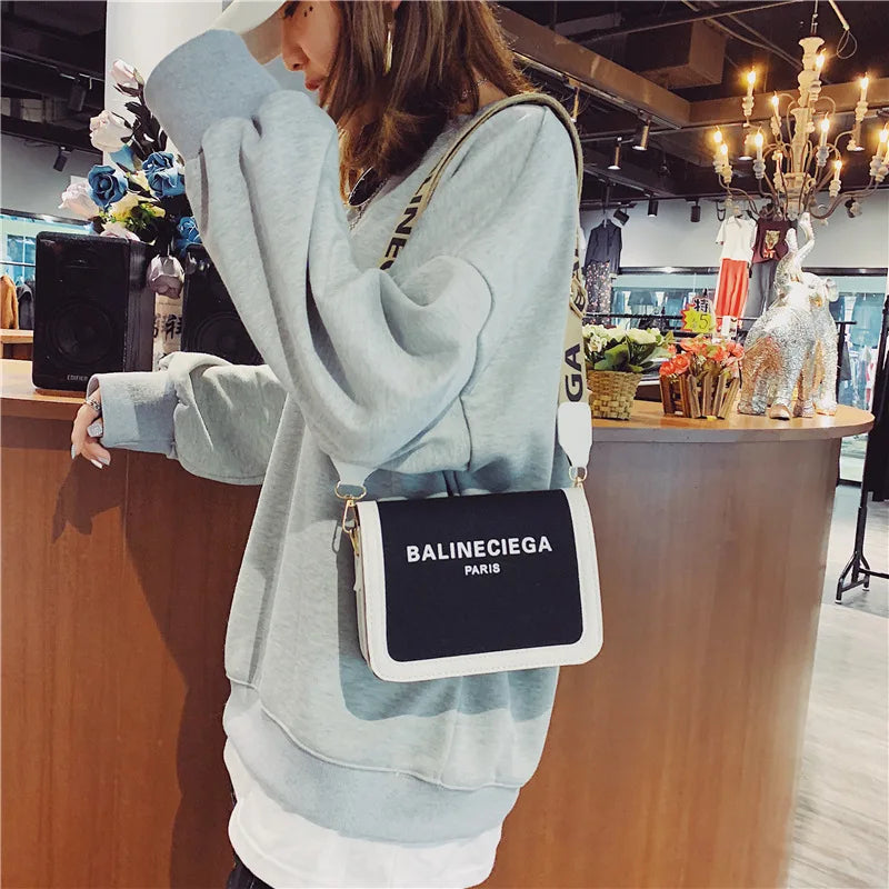 Women shoulder bag Fashion Wide Strap Shoulder Ladies Handbags Portable Canvas Square Messenger Bags Versatile Crossbody Bag Good Vibrations