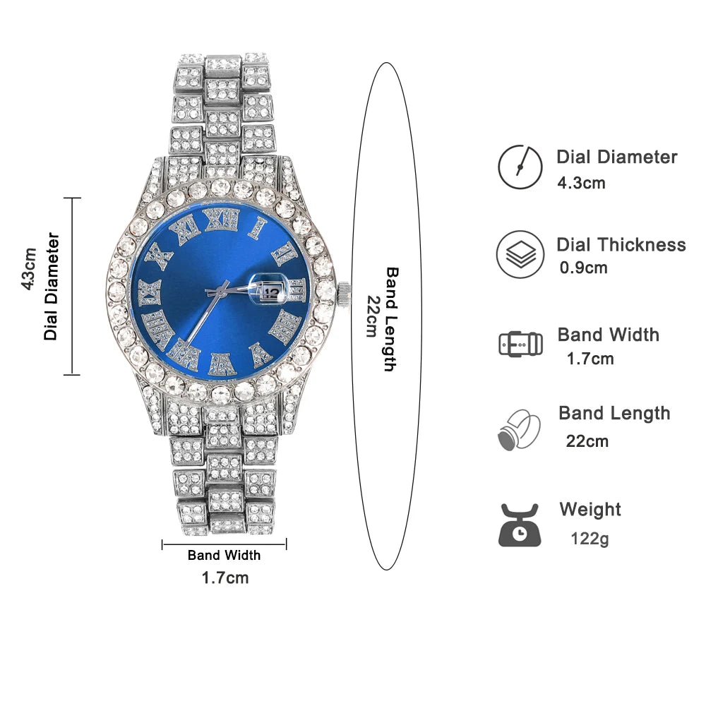 Quartz Watch Set Gift Box Cuban Necklace Bracelet Cross Classic Full Diamond Watch Shining Luxury Gift giving Festival Chain Hip Good Vibrations