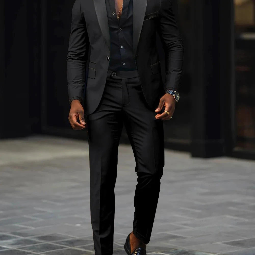 Men's New Fashion Business Casual Two-piece, Comfortable and Breathable Slim-fit Side Slit Single-button Suit Jacket+trousers Good Vibrations