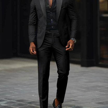 Men's New Fashion Business Casual Two-piece, Comfortable and Breathable Slim-fit Side Slit Single-button Suit Jacket+trousers Good Vibrations