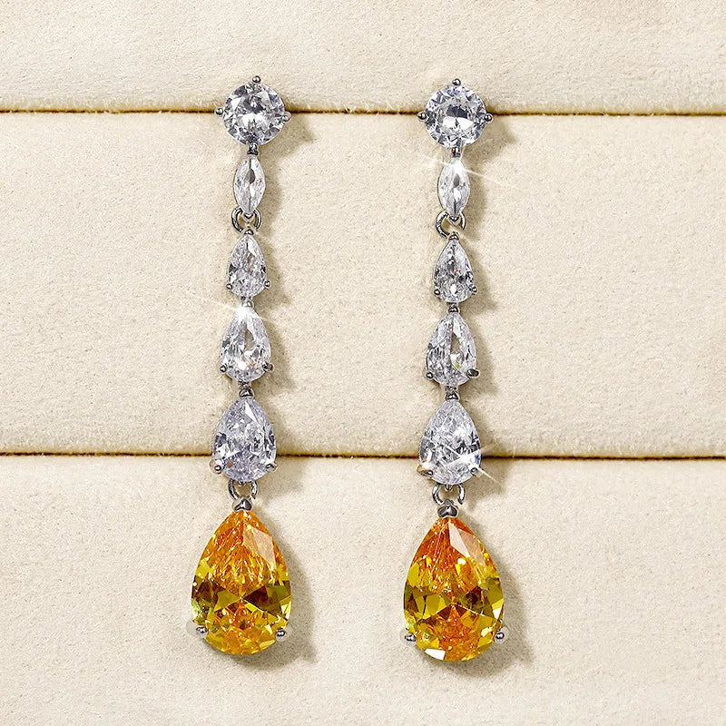 2026 Fashion Bright Yellow Crystal Earrings Female Engagement Party Jewelry Temperament Women Wedding Ceremony Accessories Good Vibrations