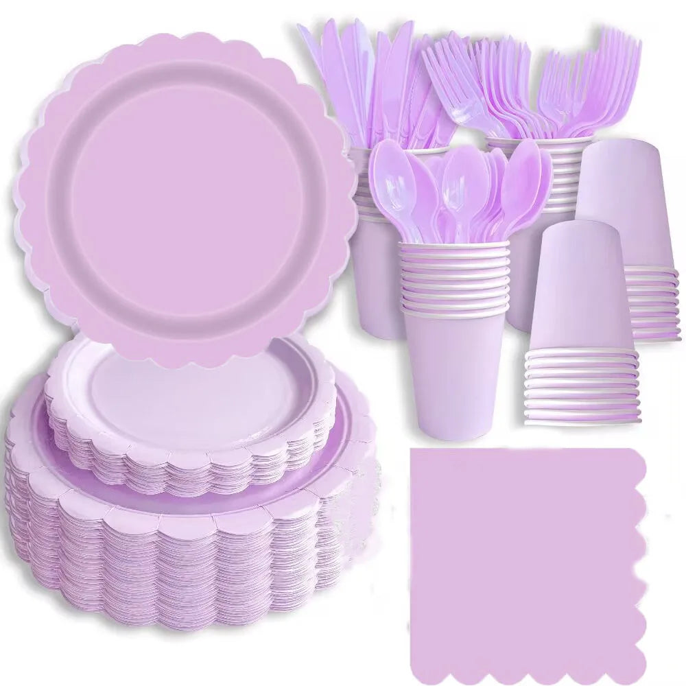New purple party disposable tableware, baby shower, wedding party decoration, children's adult birthday party event celebration Good Vibrations