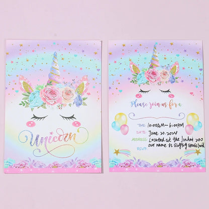 12pcs Invitation Card Unicorn Rainbow Balloon Envelope Card Girl Unicorn Theme Party Invitation Happy Birthday Party Decoration Good Vibrations