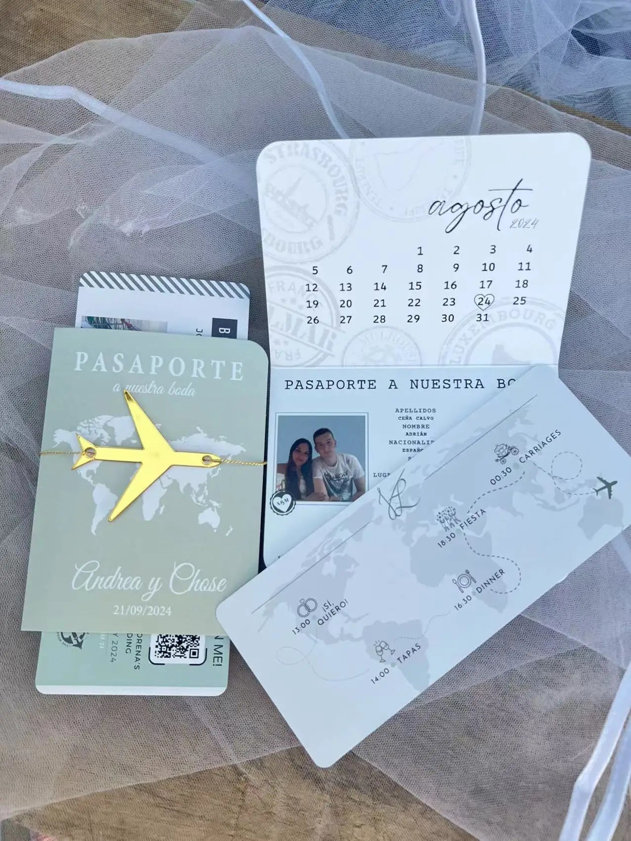 30/55pcs Sage Green Invitation, Custom Paper Passport Tickets Invite Cards With Acrylic Plane, Travel Wedding Theme Template Good Vibrations