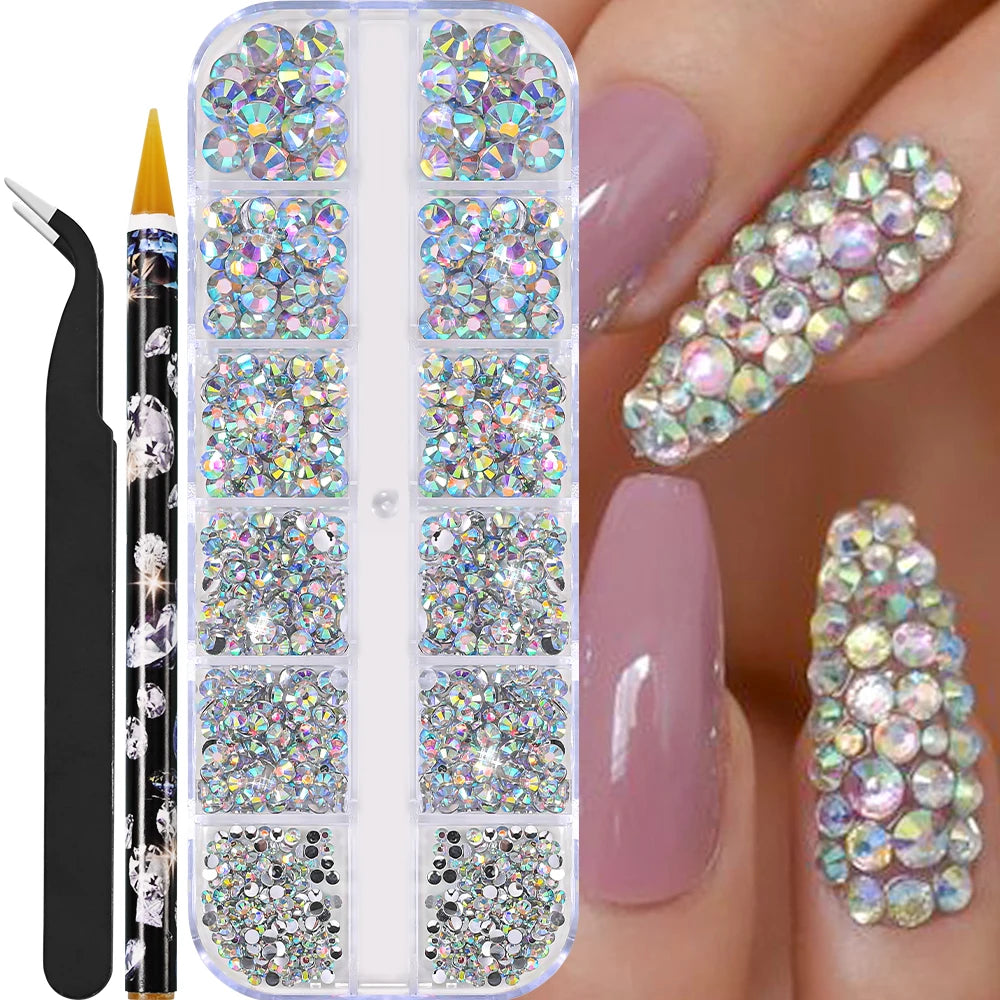 12grids Half Round Pearls Beads 3D Nail Charms 1.5/2/2.5/3/4/5mm White Flatback Pearls Nail Jewelry Nail Craft Pearl Rhinestones Good Vibrations