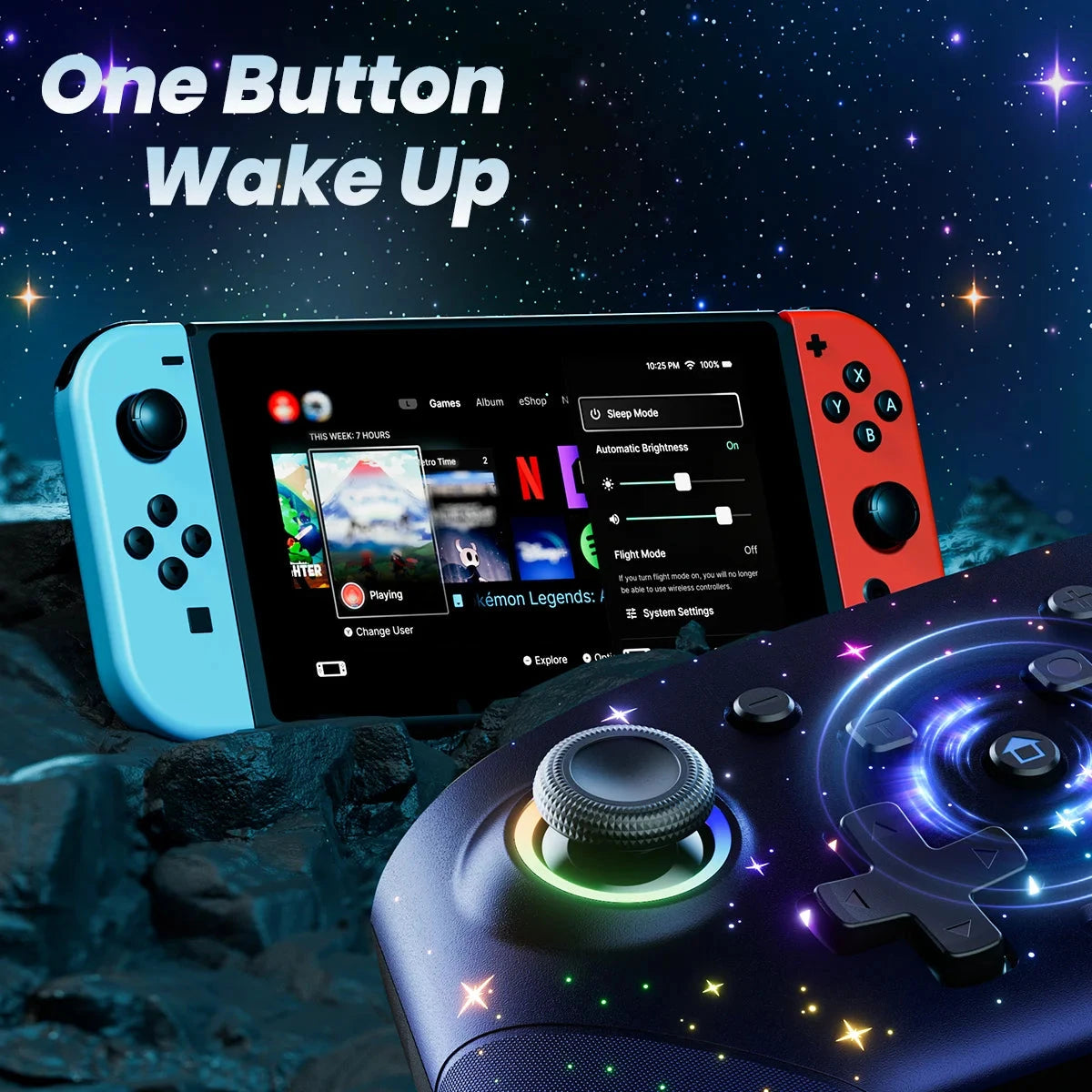 Switch Controller, LED Star Wireless Pro Controller for Switch/Lite/OLED, Multi-Platform Windows PC/IOS/Android Controller with Good Vibrations