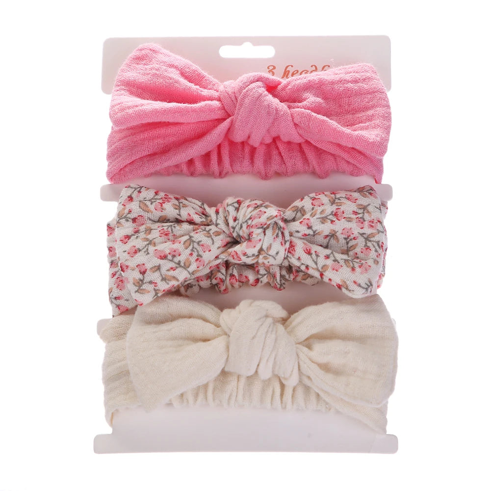 3Pcs/Set Solid Muslin Cotton Linen Baby Headband Elastic Rabbit Ear Hair Band Infant Girl Turban Headwraps Stretch Accessories Good Vibrations