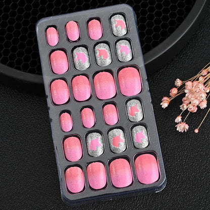 24 Pcs/box Children Cartoon Nail Tips Colorful Artificial Fake Nails for Cute Kids Girls Full Cover Short False Nail Art Kits* Good Vibrations