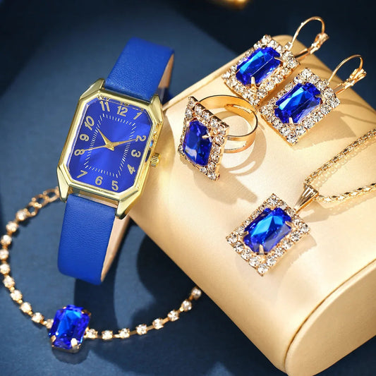 6/5/1PCS Luxury Fashion Square Women's Watches Brand Ladies Quartz Wristwatch Jewelry Set Classic Simple Femme Relogio Feminino Good Vibrations