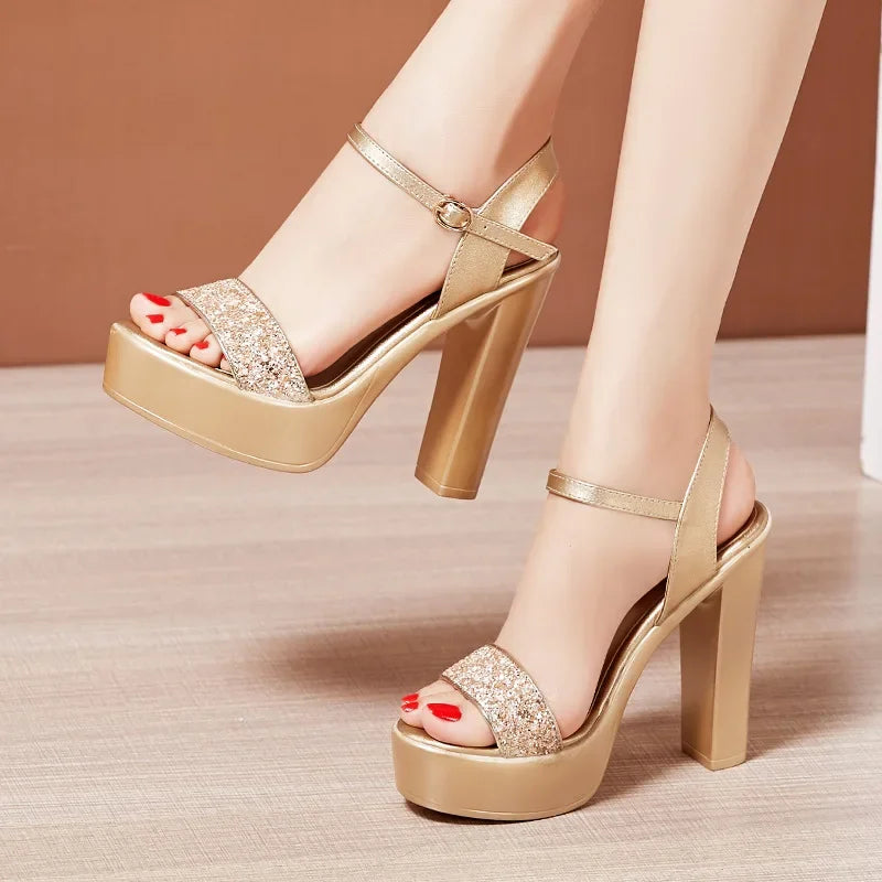 8 10 13cm Small Size 32-43 Bling Silver Wedding Shoes Bride Platform Sandals Summer 2025 Block High Heels Sandals Party Model Good Vibrations