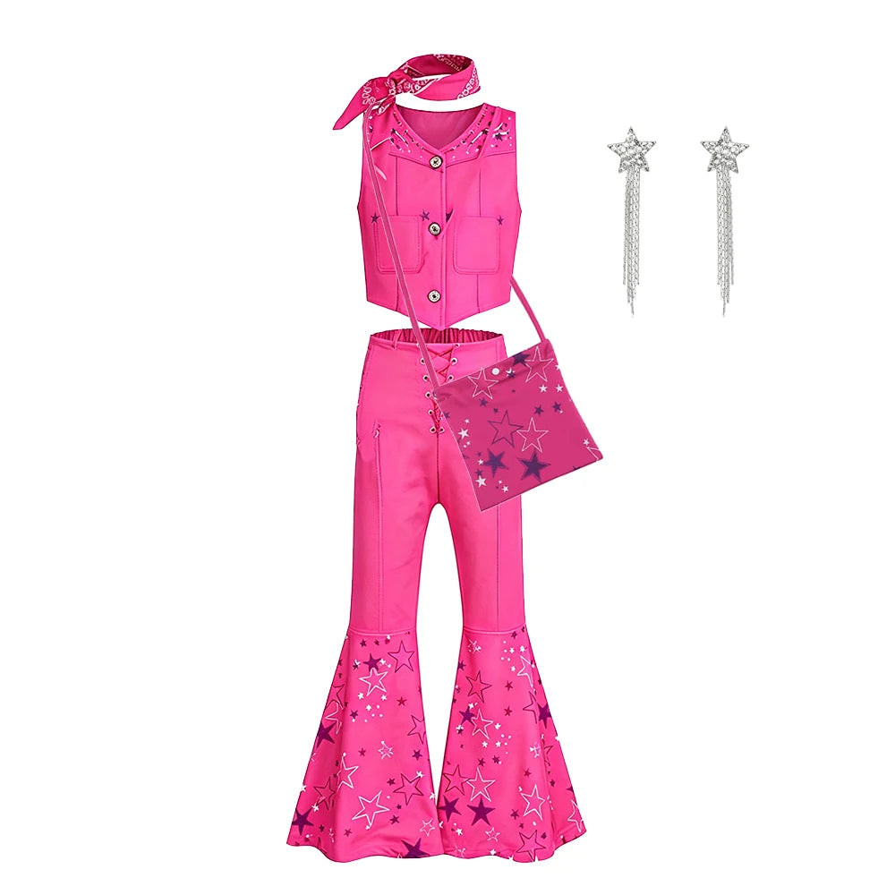 Pink Cowgirl Costume Girls Outfit Sets Vest Flared Pants Kids Halloween Costumes Good Vibrations