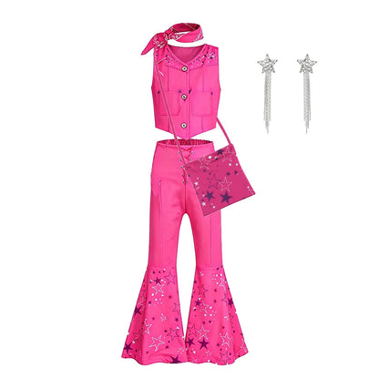 Pink Cowgirl Costume Girls Outfit Sets Vest Flared Pants Kids Halloween Costumes Good Vibrations
