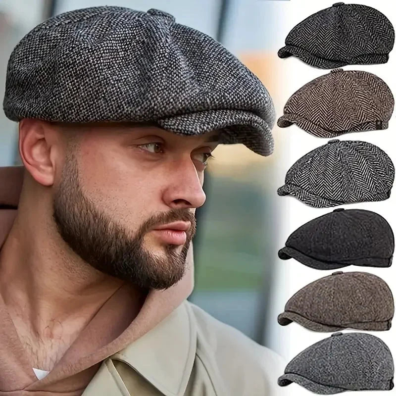 Hat Men Beret Cabbie Driving Hunting Caps Vintage Tweed Blinders Berets Flat Peaked Cap Street Hats for Men Women Good Vibrations