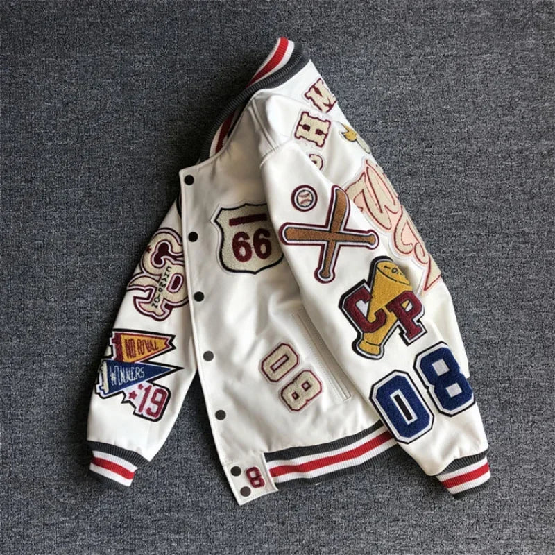 American Fashion Trendy Brand High-density Letter Cartoon Embroidered Red Baseball Uniform Clothing For Men And Women Jacket Good Vibrations