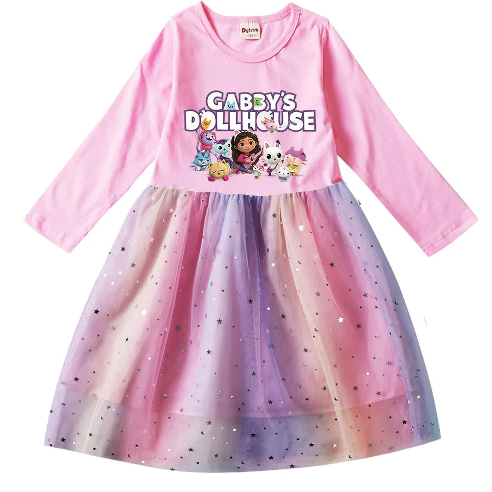 Gabbys Dolhouse Dress Kids Gaby Chat Clothes Baby Girls Long Sleeve Casual Dresses Wedding Party Sequin Birthday Gifts Vestidos Good Vibrations