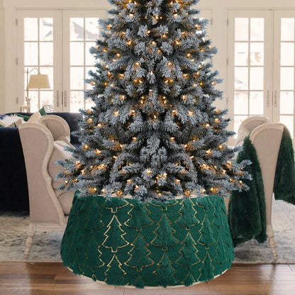 Christmas Tree Collar Red and Green Felt Decorations Tree Skirt Alternative Stereoscopic Tree Bottom Surrounder Party Display Good Vibrations