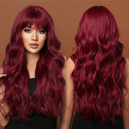 Ginger Orange Synthetic Wigs for Black Women Long Wavy Wigs with Bangs Cosplay Colored Hair Heat Resistant Body Wave Party Wig Good Vibrations