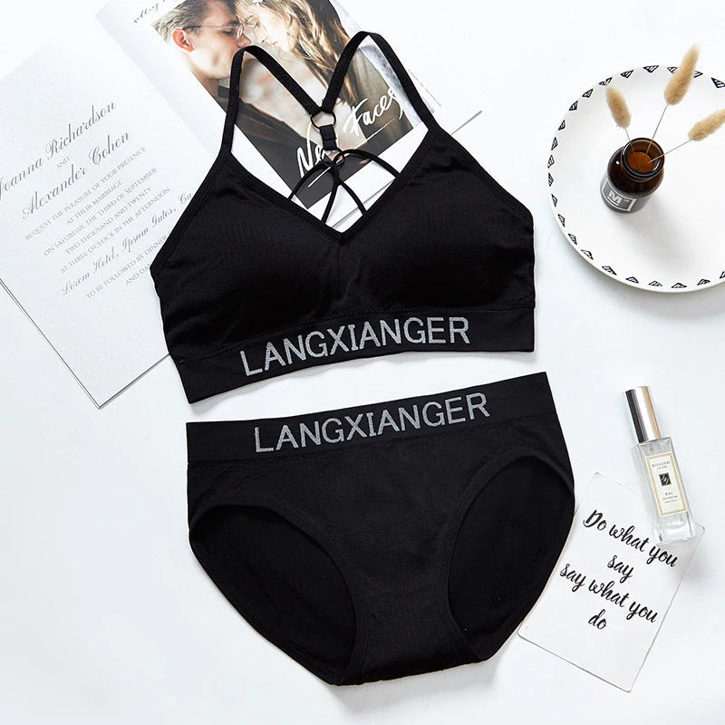 Women's Underwear Set Letter Sports Bra Seamless Female Underwear Comfort No Steel Ring Suit Solid Color Underwear Good Vibrations